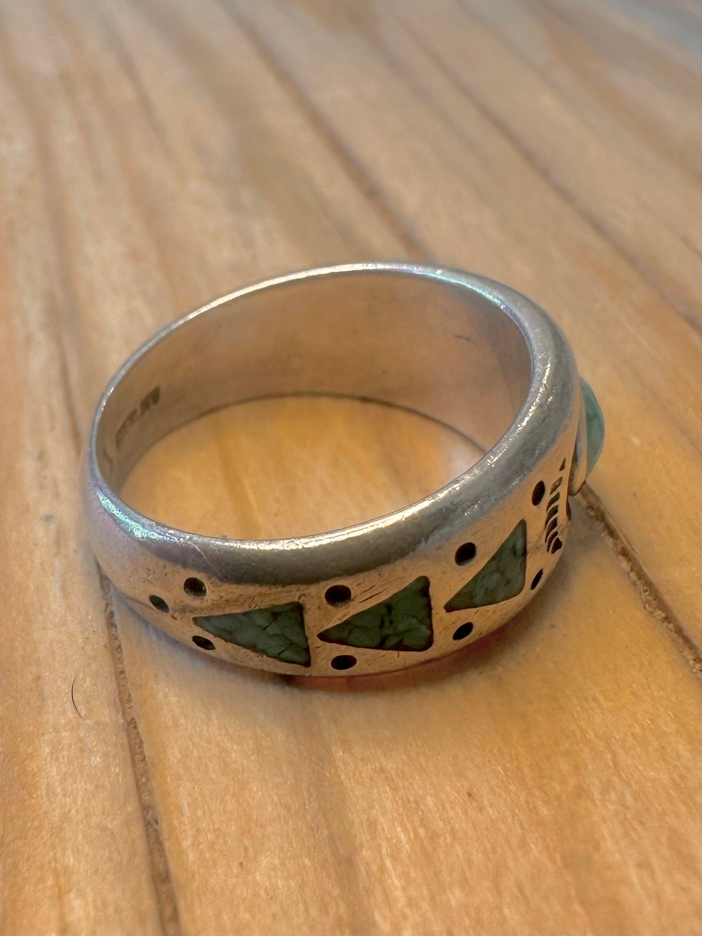 Vintage Roie Jaque Navajo Turquoise 925 Silver Size M Ring