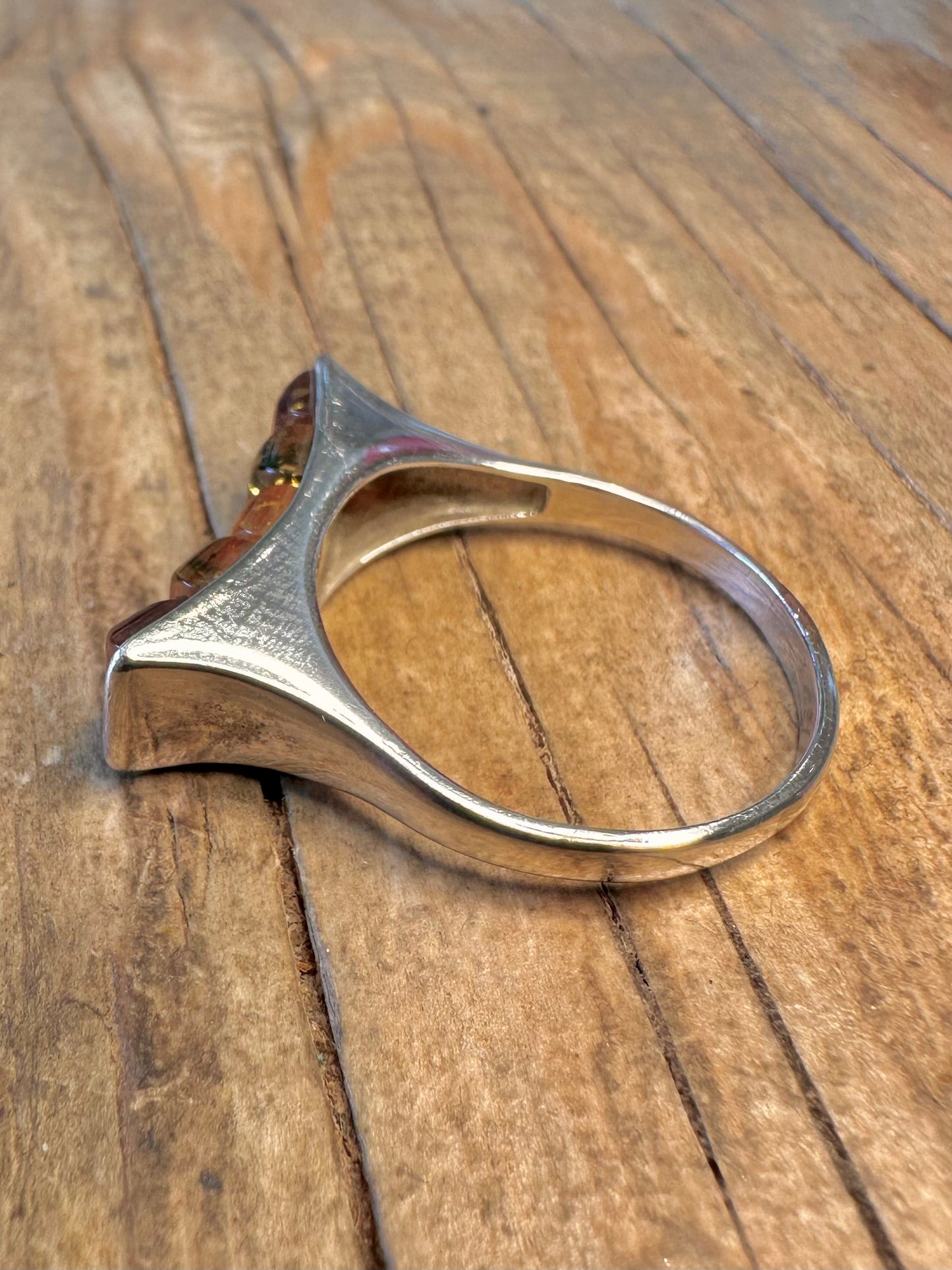 Gebogener bernsteinfarbener rechteckiger 925er Sterlingsilber Ring Größe X