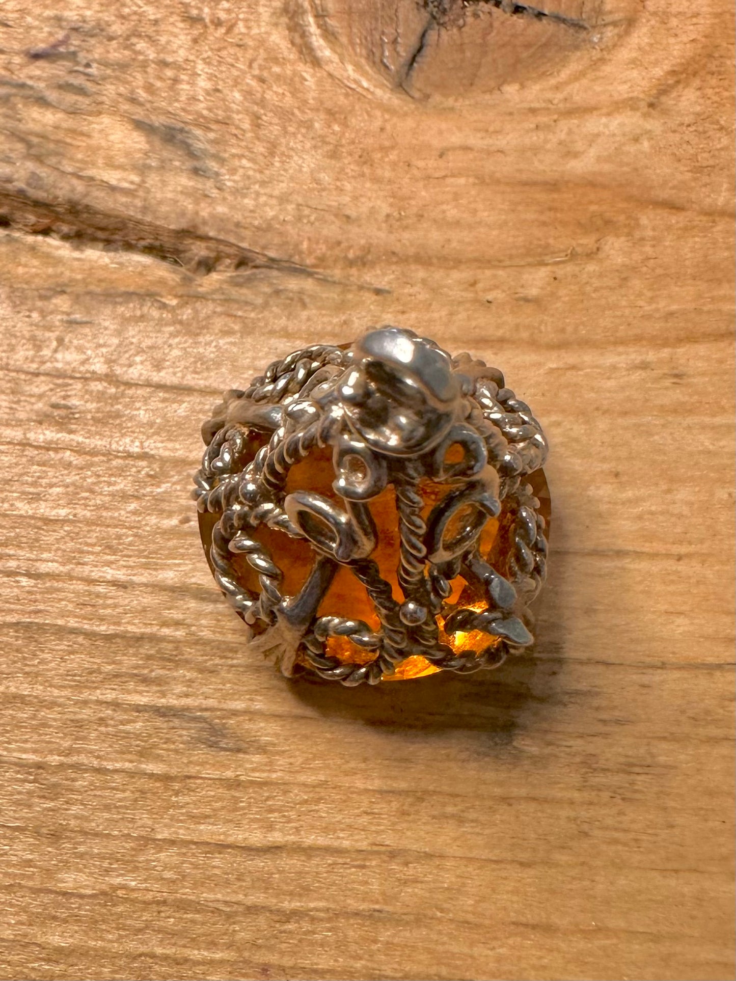 Vintage Citrine Filigree 925 Silver Pendant