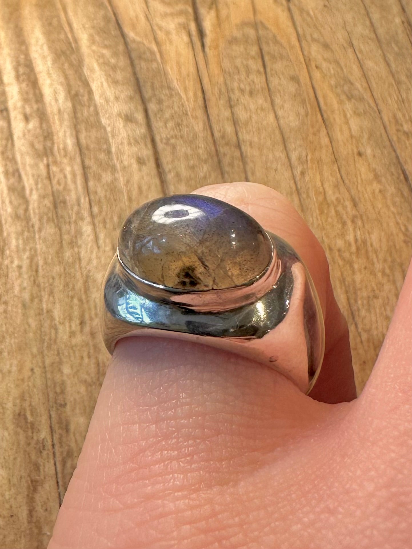 Modernist klobiger Labradorit Oval 925 Sterling Silber Ring Größe N