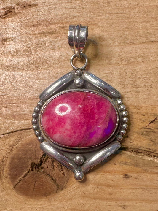 Vintage Pink Moonstone Boho 925 Silver Pendant