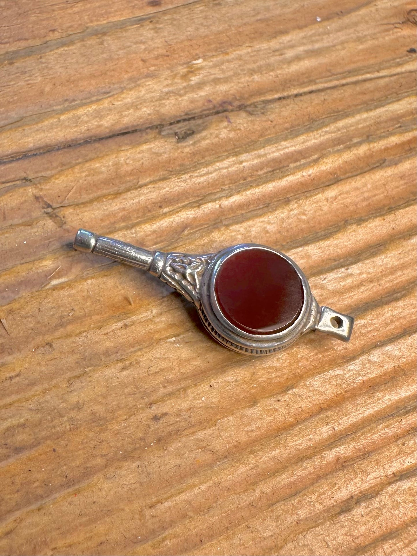Carnelian and Onyx Pocket Watch Key Fob Silver Charm Pendant
