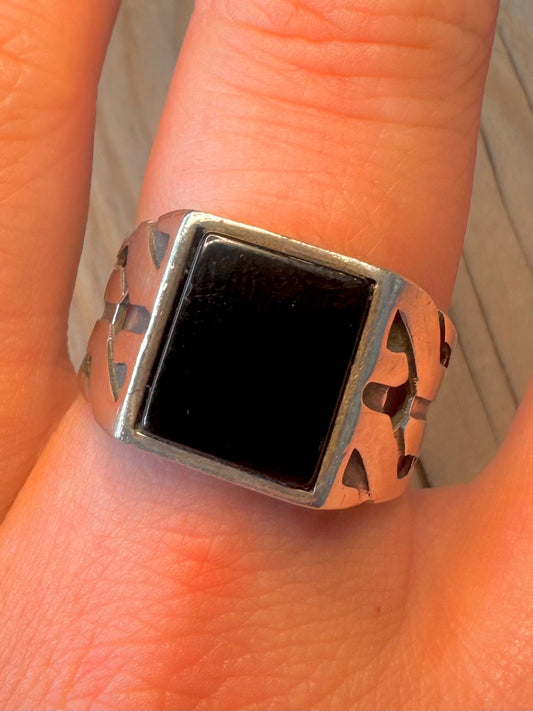 Vintage Onyx Signet 925 Silver Size U Ring