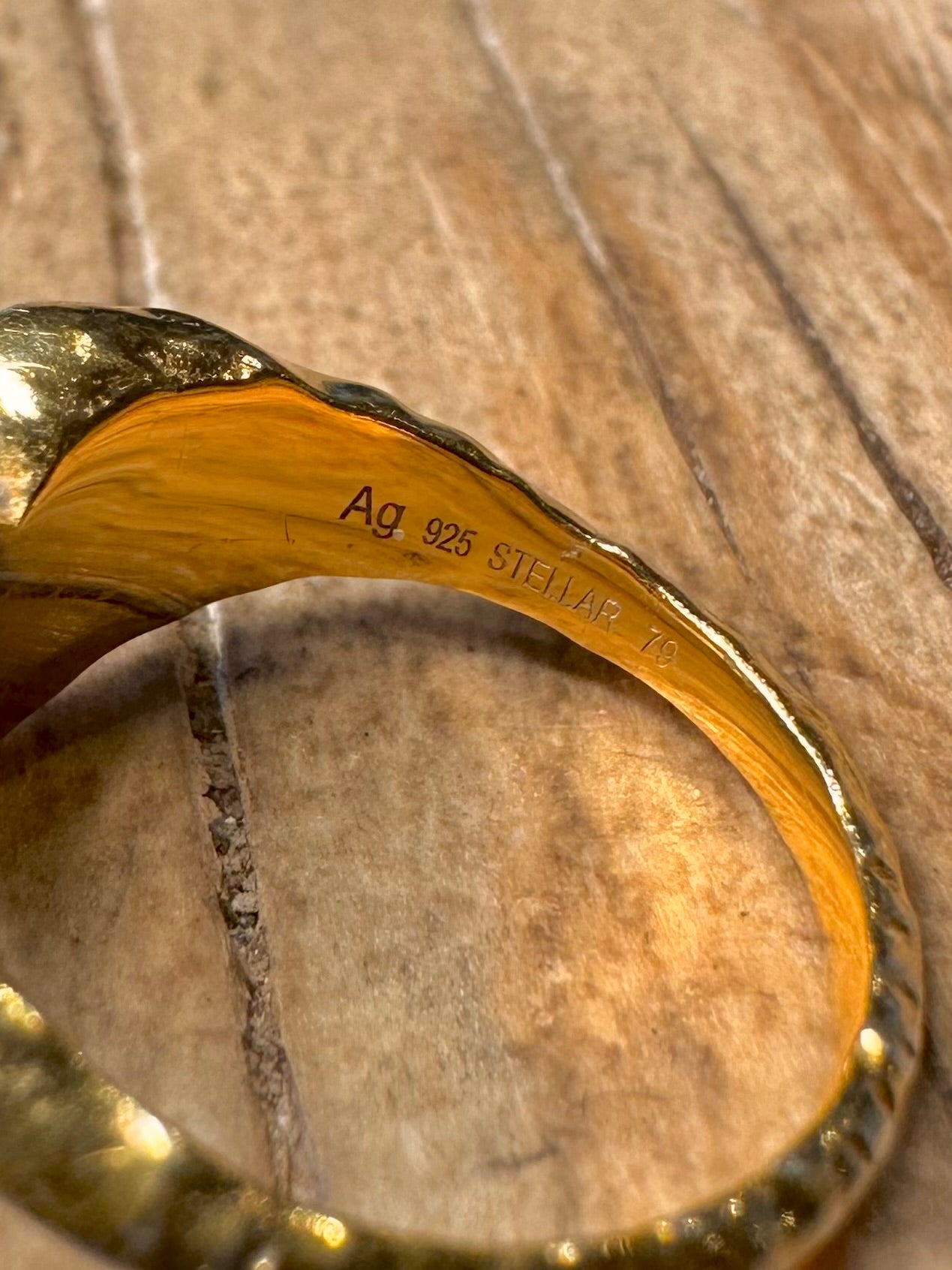 Modernist Heart Textured Gold on 925 Sterling Silver Size J1/2 Ring