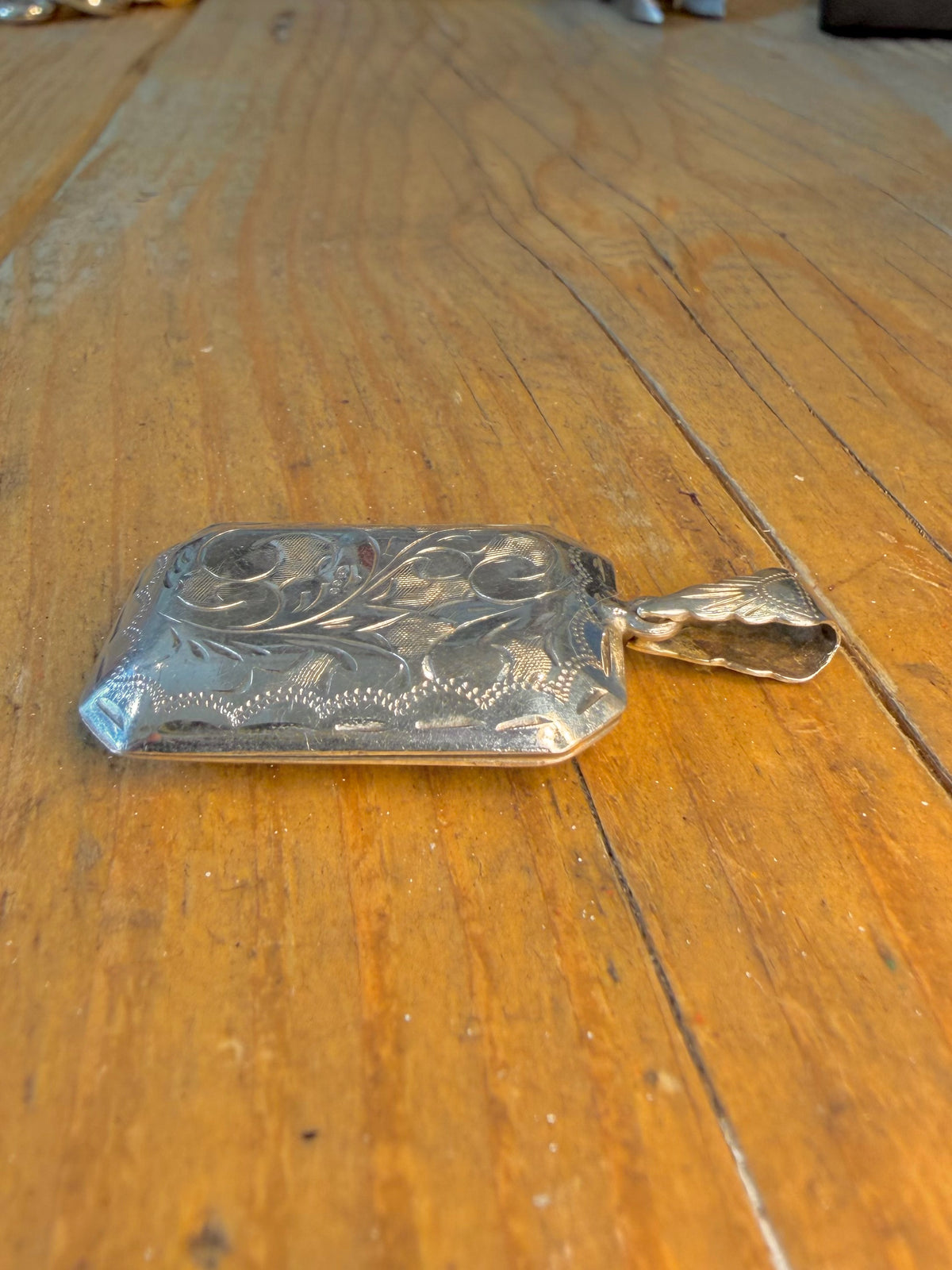 Large Rectangle 1978 Floral Engraved Hallmarked Locket 925 Sterling Silver Pendant