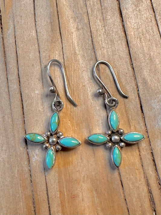 Vintage Turquoise Flower 925 Silver Earrings