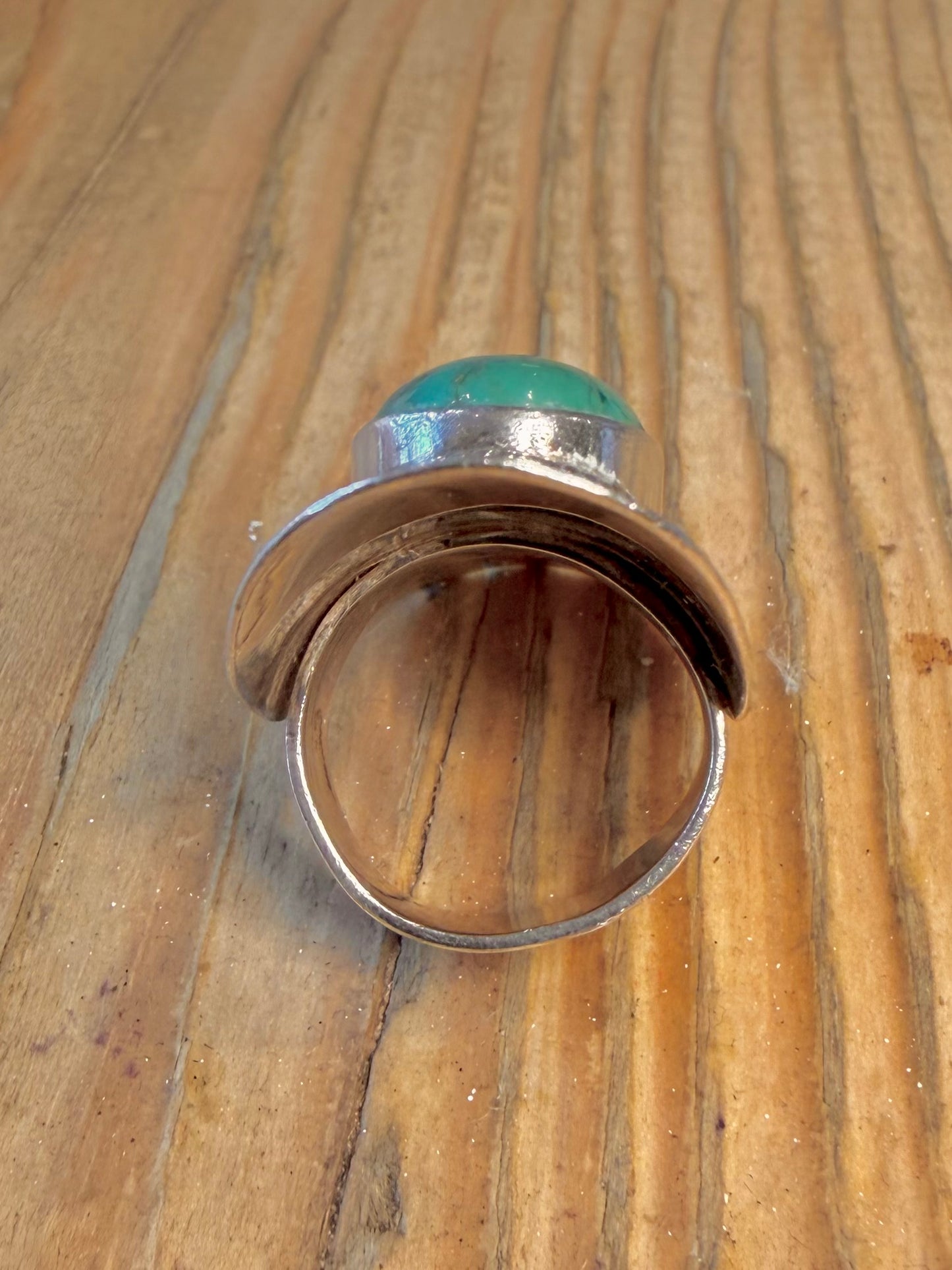 Long Southwestern Turquoise Etched 925 Sterling Silver Size M1/2 Ring