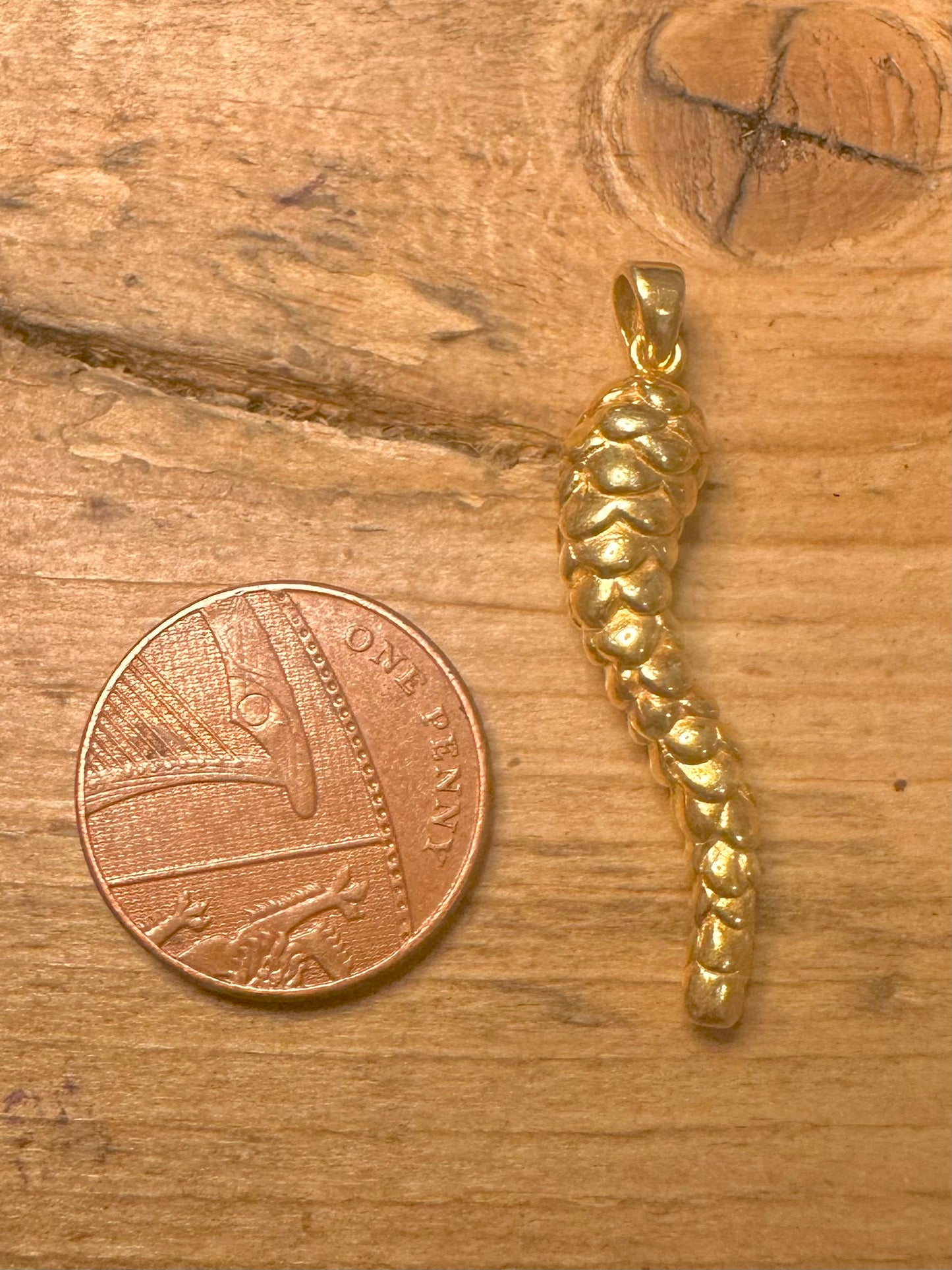 Vintage Textured Horn of Plenty Gold on 925 Silver Pendant