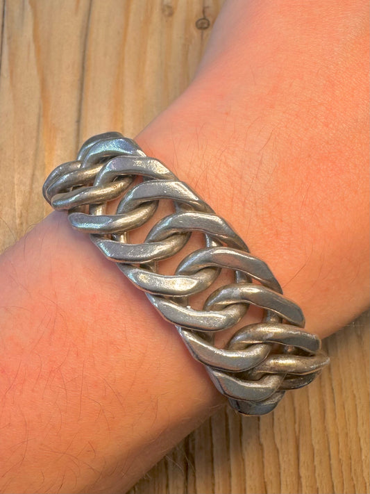 Vintage Chunky Unique Heavy Link 925 Sterling Silver 8.5 inch Bracelet