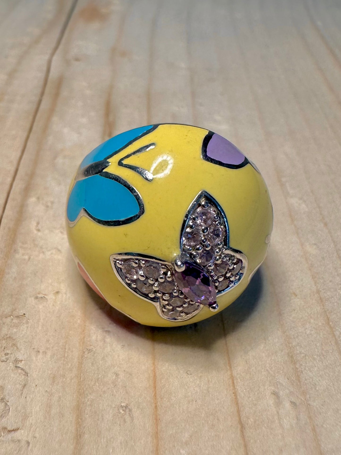 Belle Etoile Yellow Enamel Butterfly 925 Sterling Silver Size S Ring