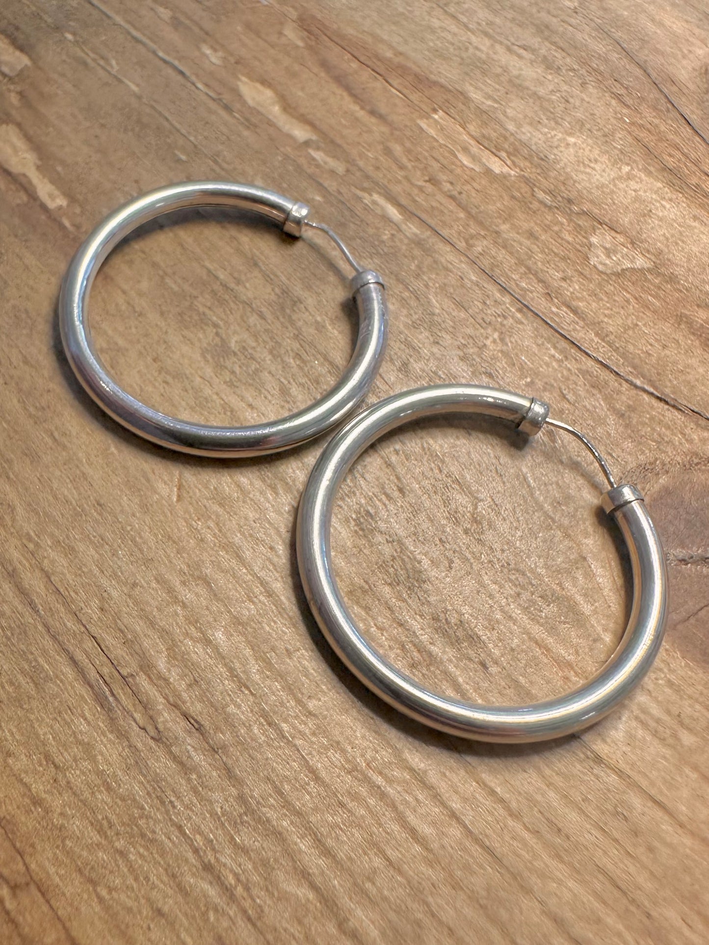 Vintage Chunky Rounded Hoops 925 Silver Earrings