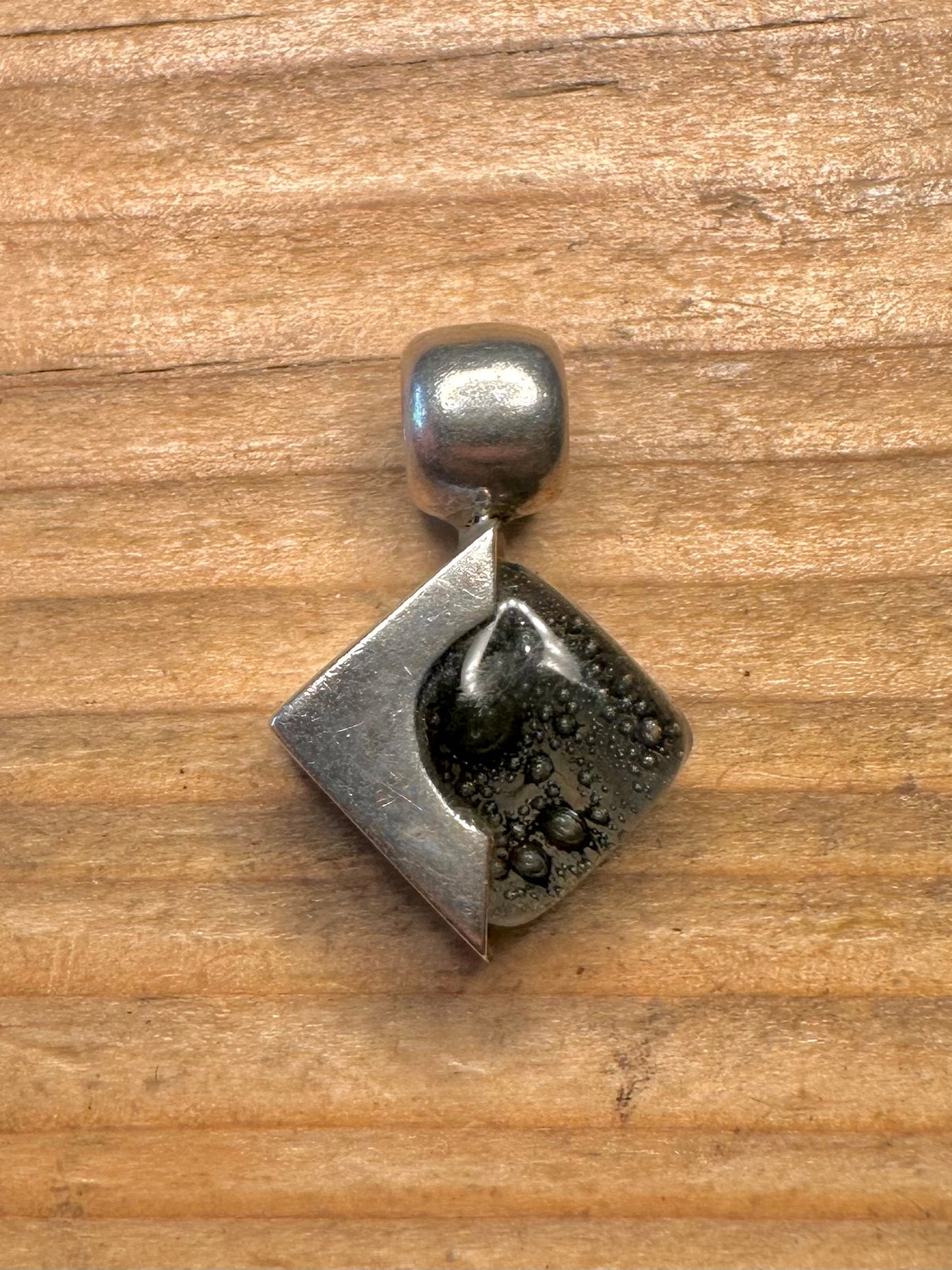Modernist Abstract Black Glass Bubble 925 Sterling Silver Pendant