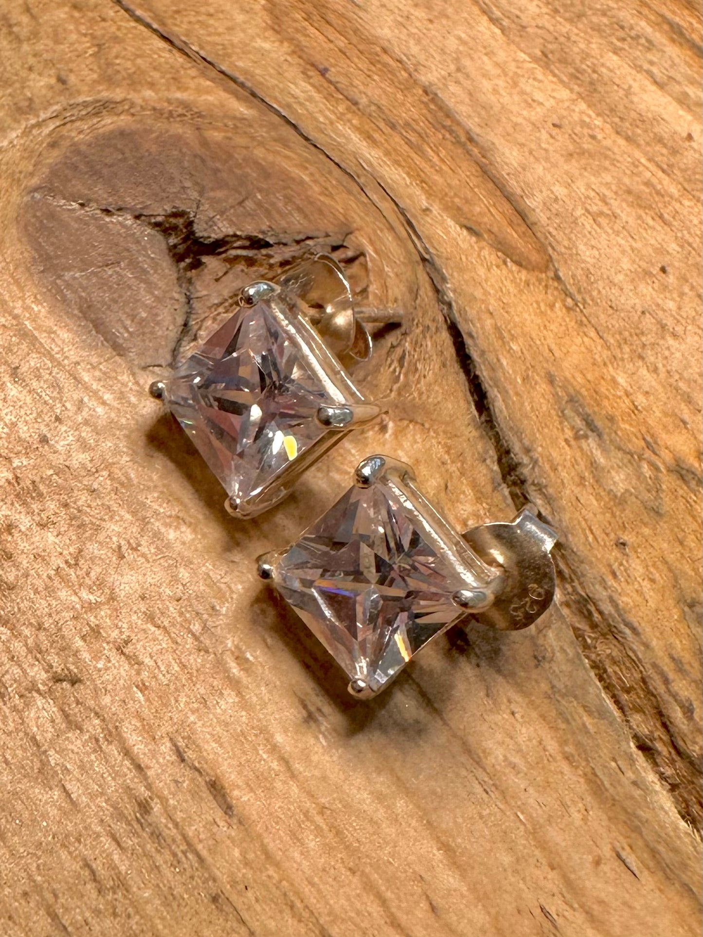 Modern Square White Stone 925 Silver Stud Earrings