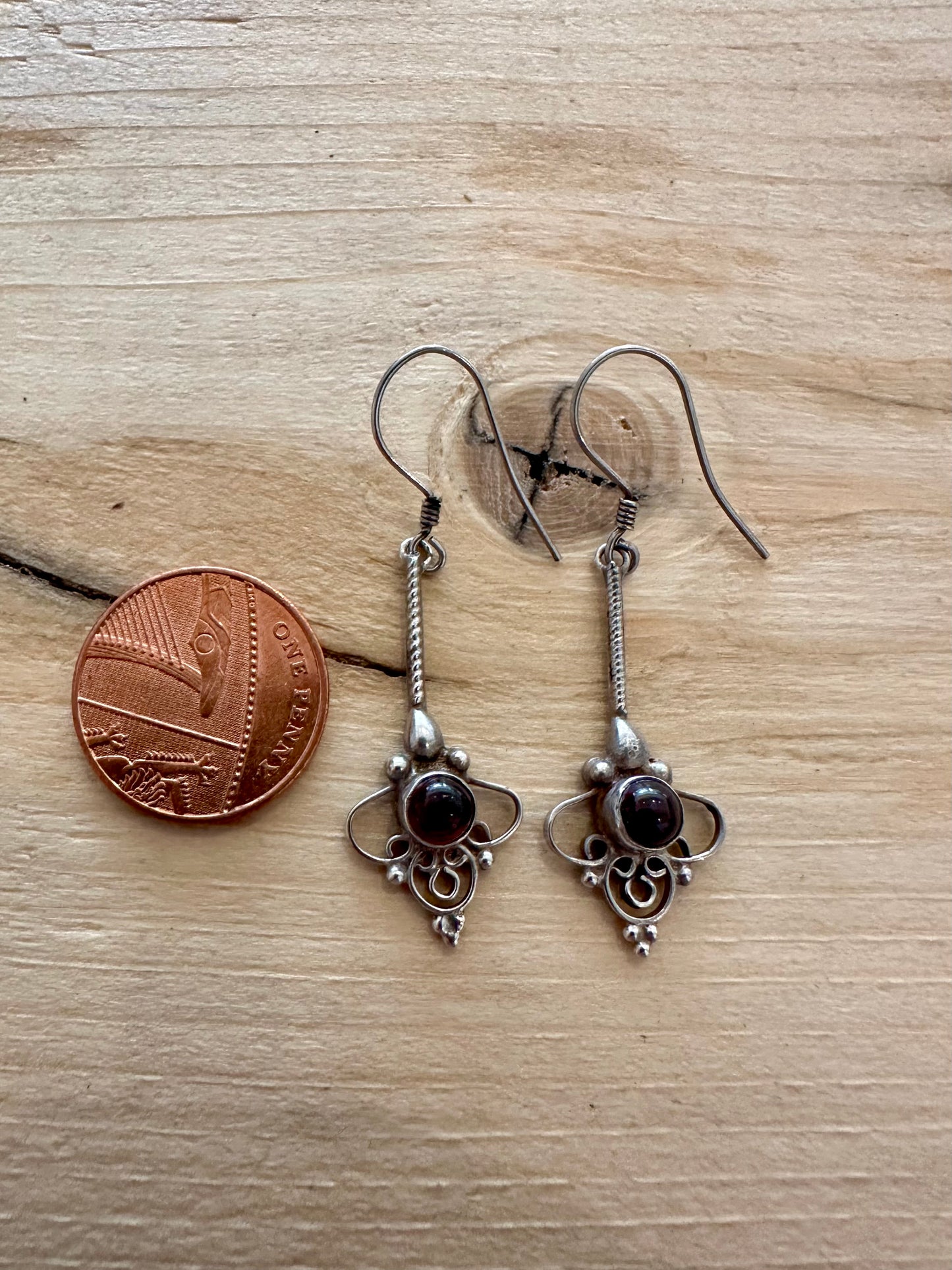 Vintage Garnet Ornate 925 Silver Earrings