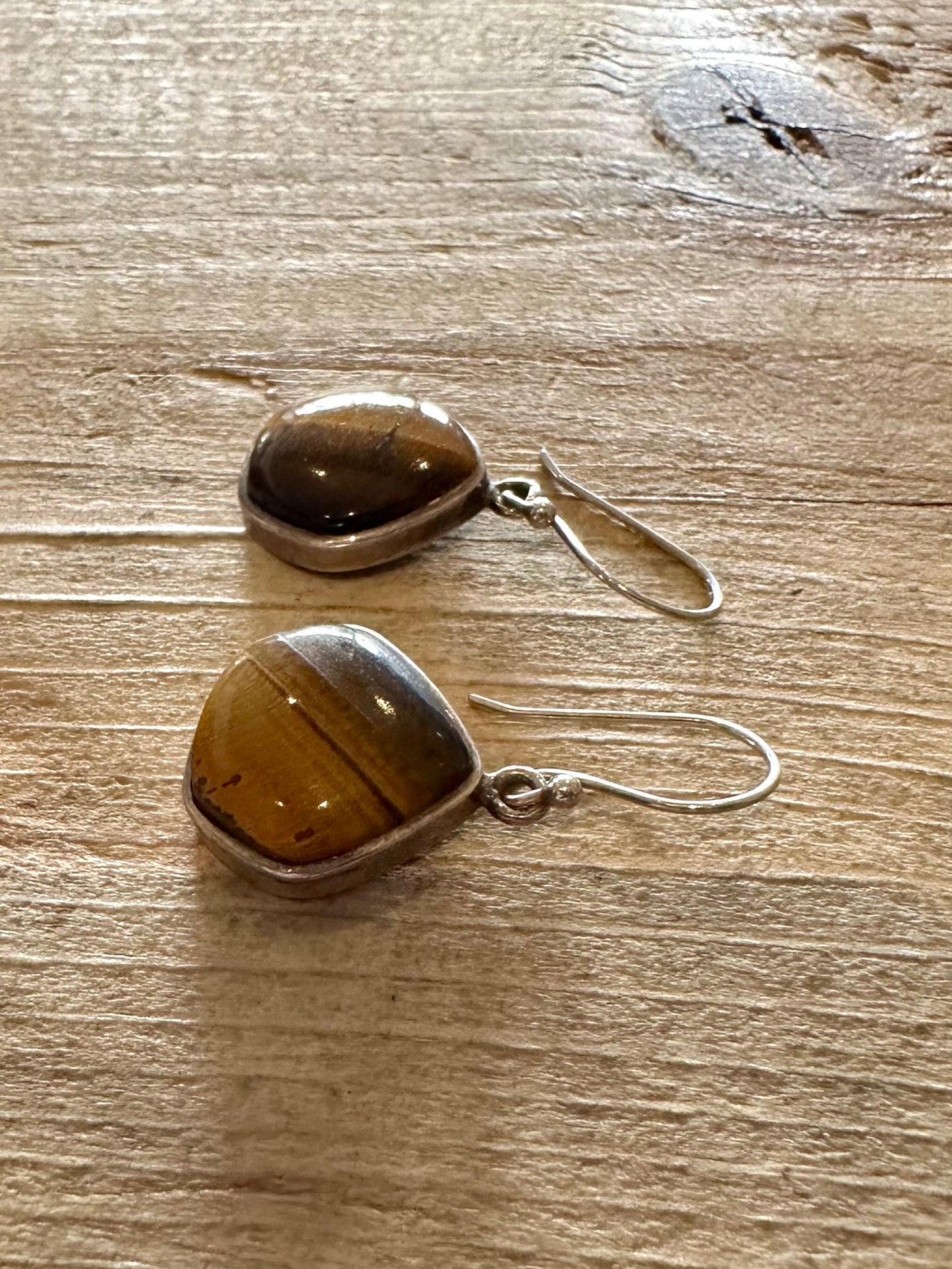 Abstract Tigers Eye Dangle 925 Silver Earrings