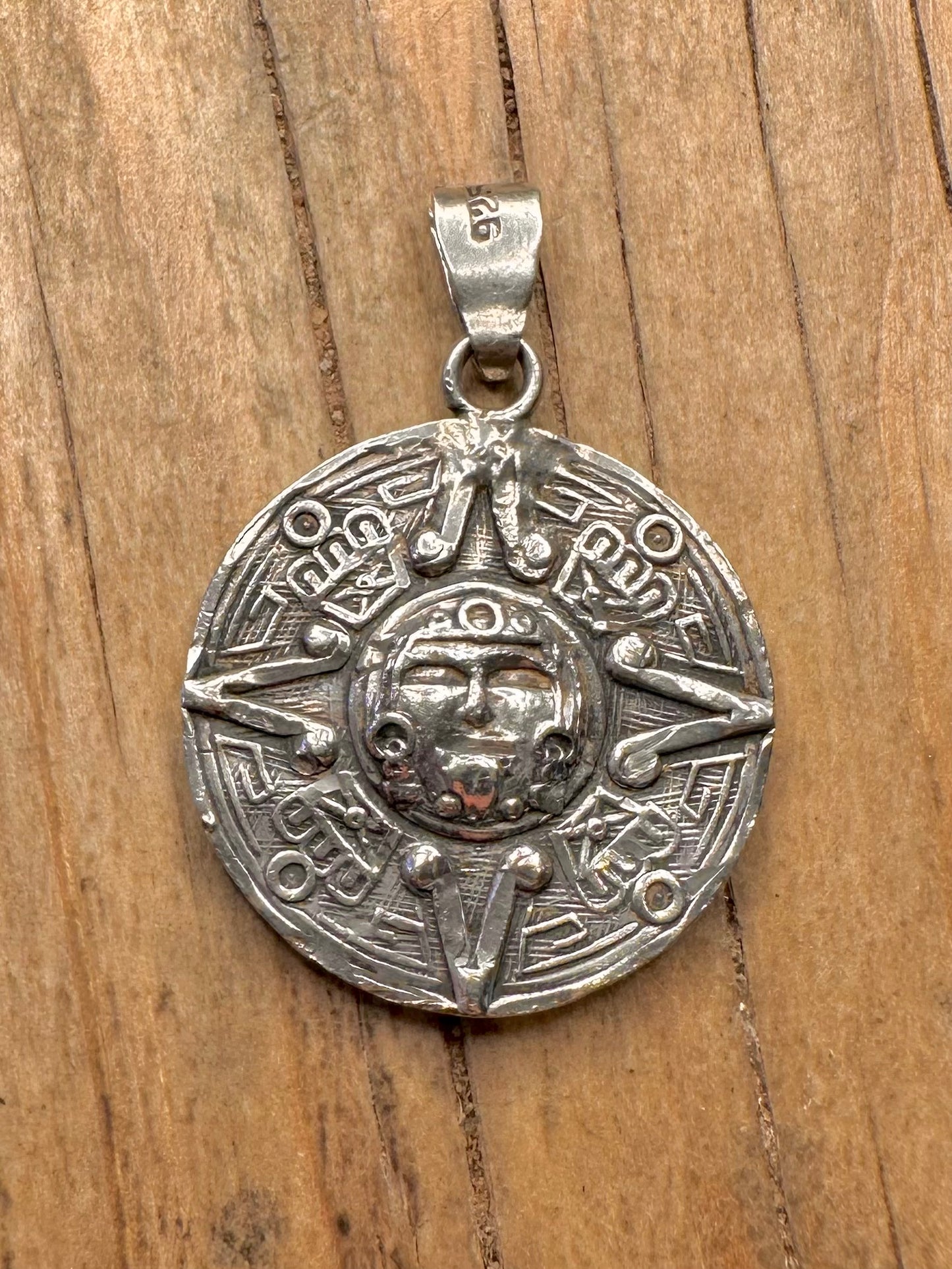 Vintage Aztec Sun Calendar 925 Sterling Silver Pendant