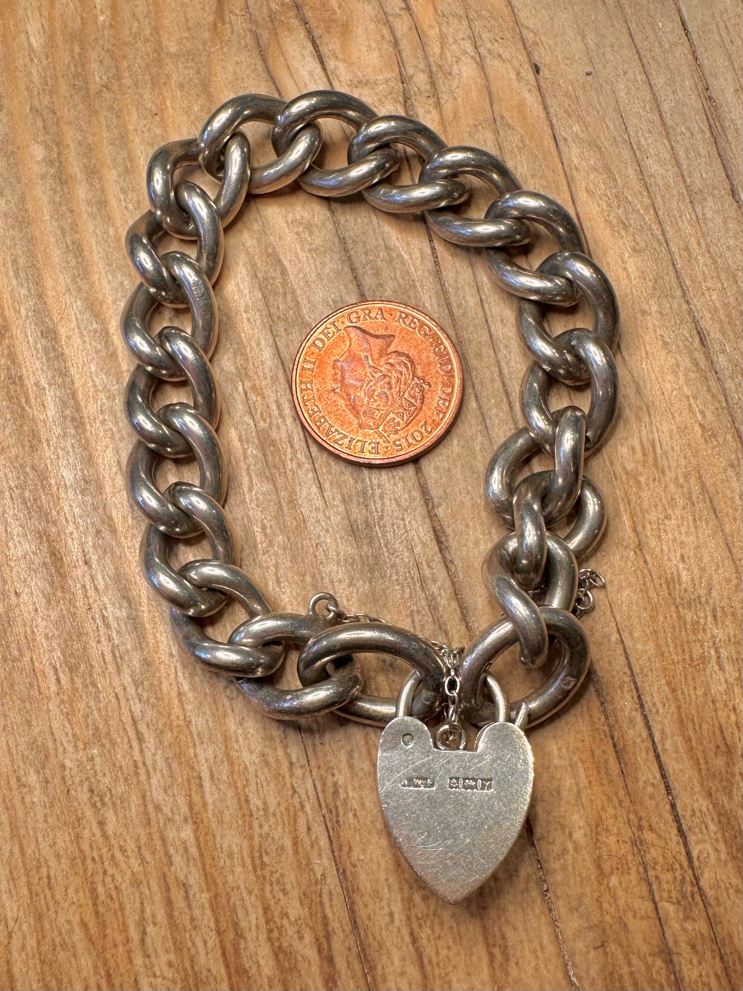 Vintage 1973 Chunky Curb Chain Heart Padlock 7 inch Bracelet