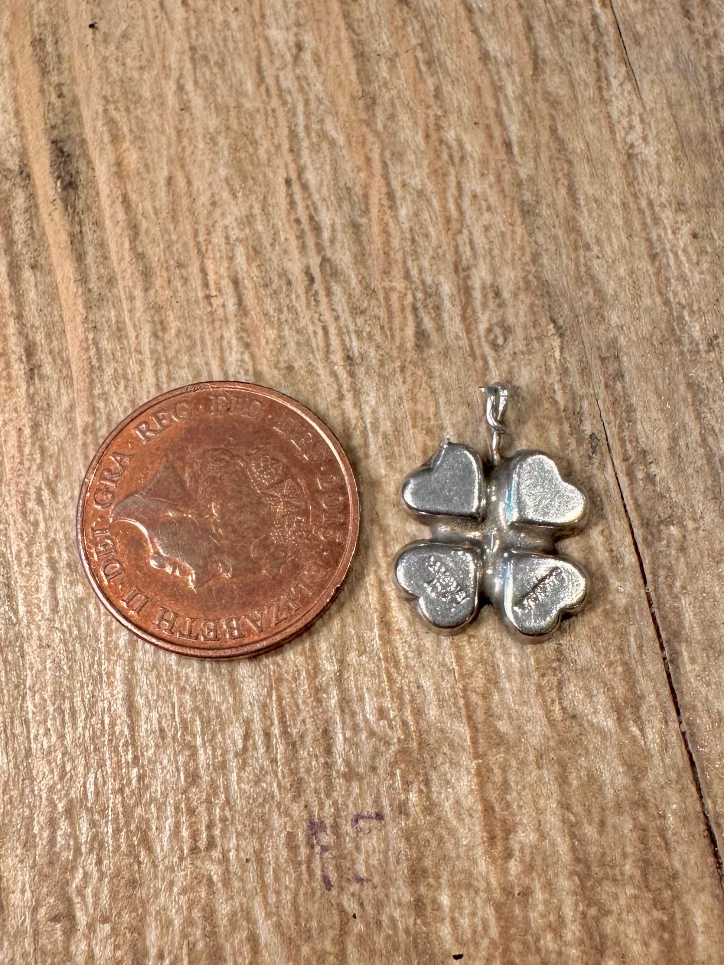 Vintage Irish Connemara Marble Four Leaf Clover 925 Sterling Silver Pendant