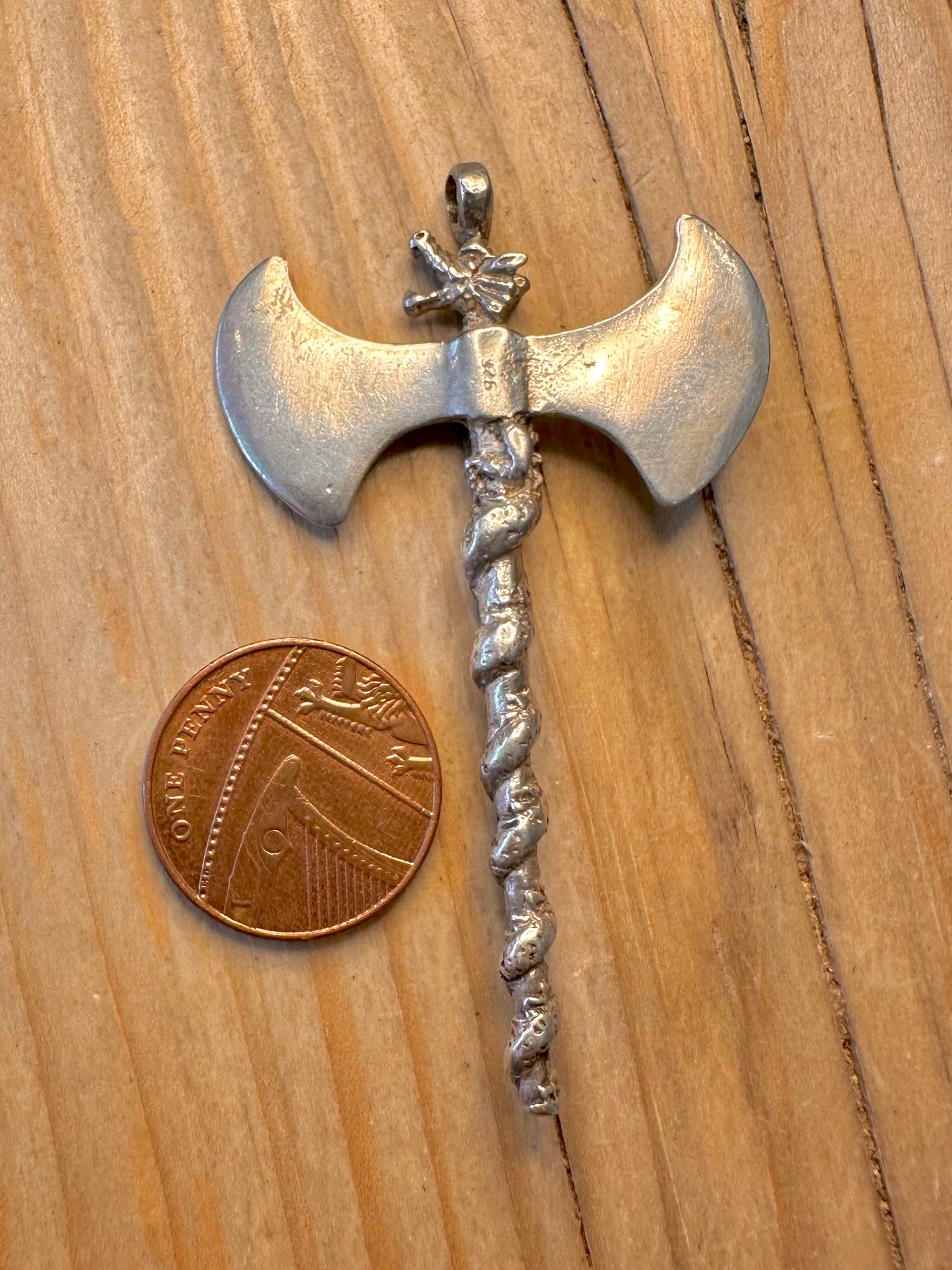 Vintage Dragon Axe 925 Silver Pendant