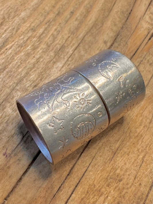 Modern Cylinder Engraved Sun Star and Moon Box 925 Sterling Silver Collectable