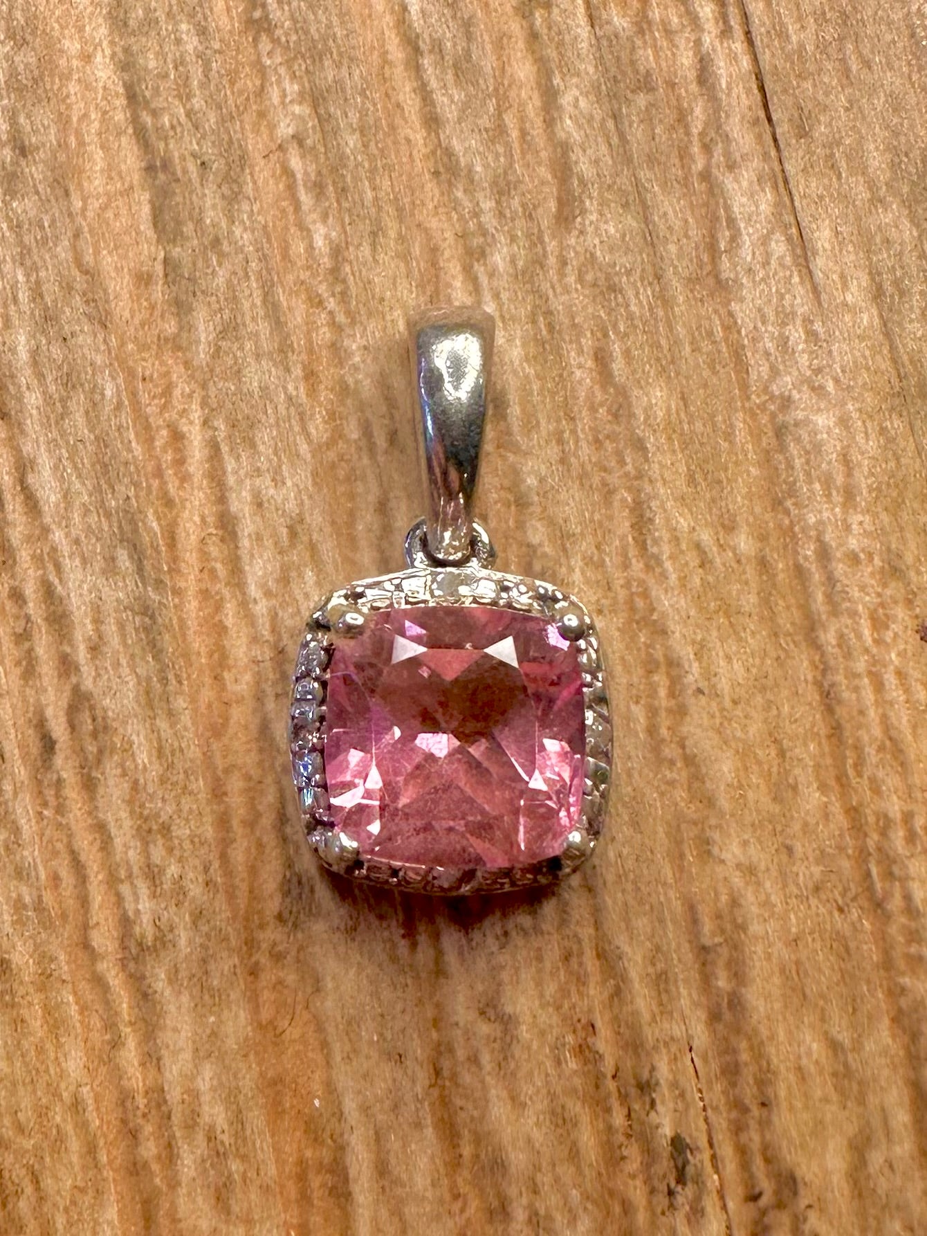 Vintage Pink and White CZ Square 925 Sterling Silver Pendant