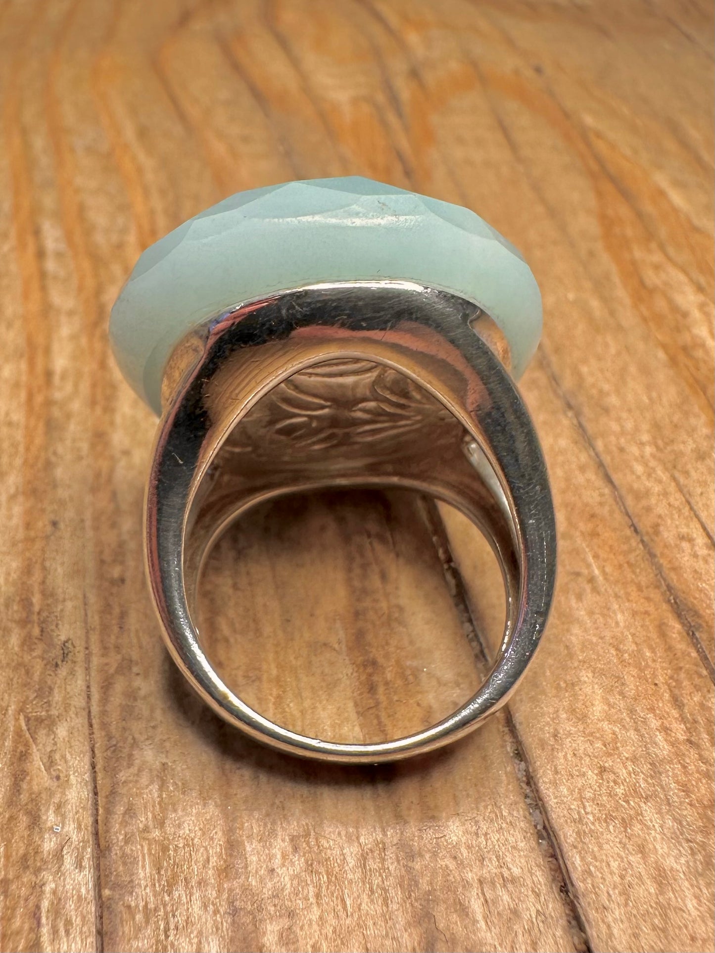 Modern Faceted Large Blue Stone 925 Sterling Silver Size K Ring