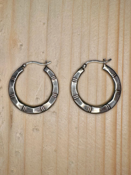 Patterned Hoop 925 Sterling Silver Earrings