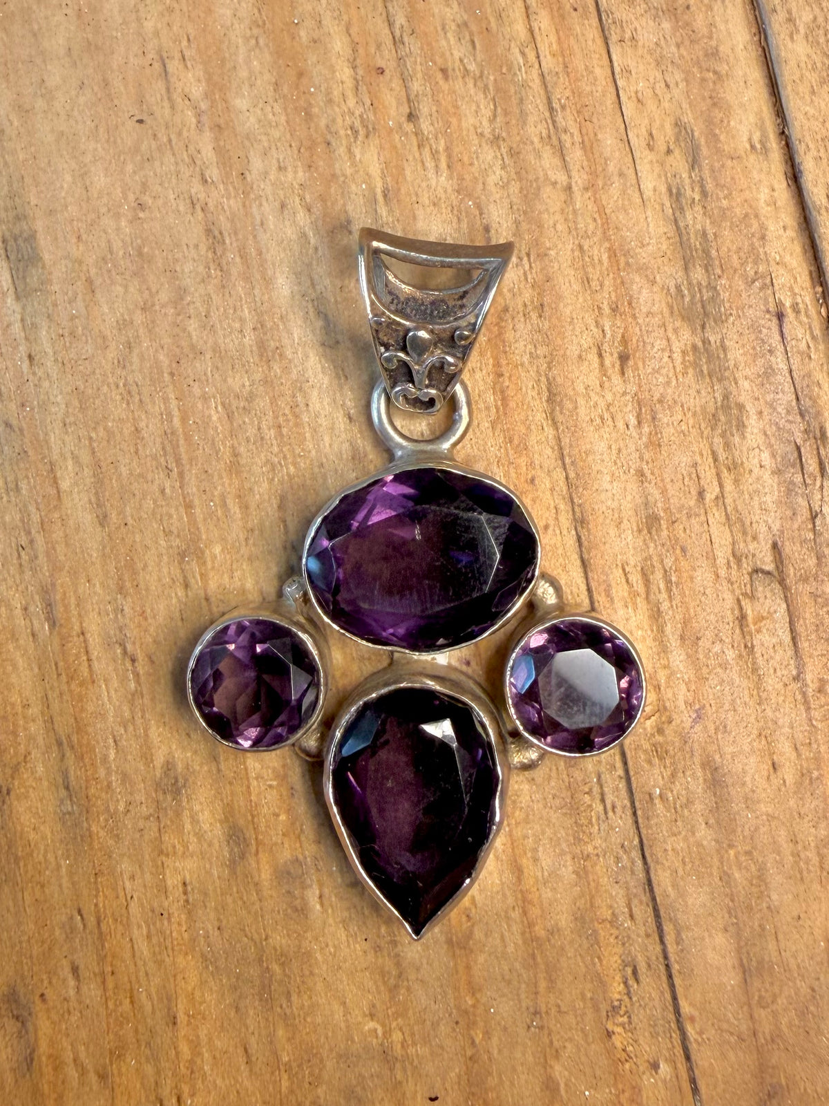Purple Faceted Amethyst 925 Sterling Silver Pendant