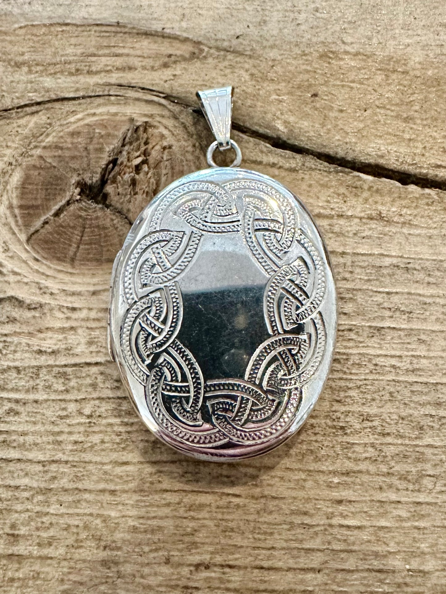 Vintage Double Picture Celtic Large Oval 925 Silver Locket Pendant