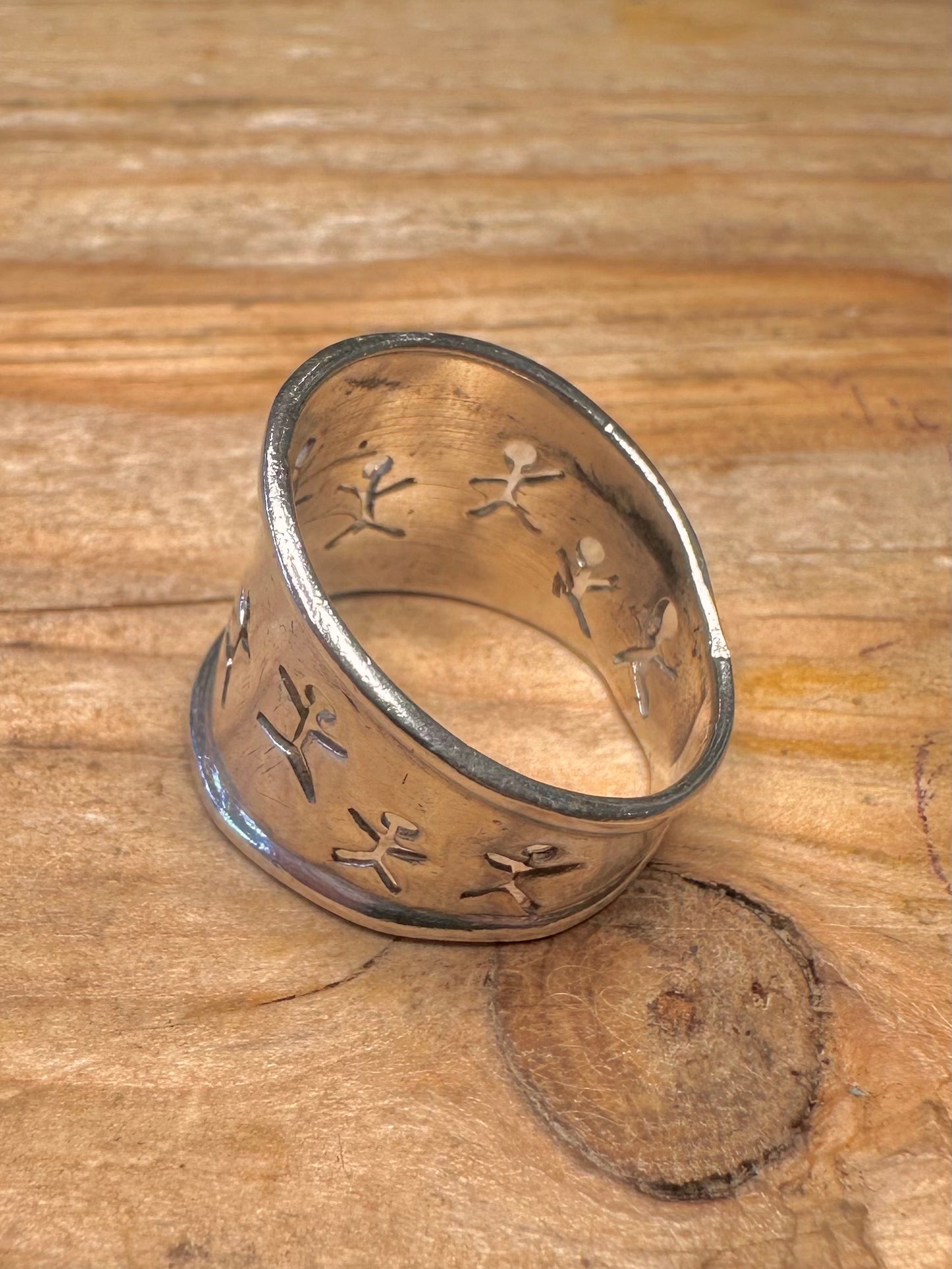 Vintage Stick Figures Dome 925 Sterling Silver Size L Ring