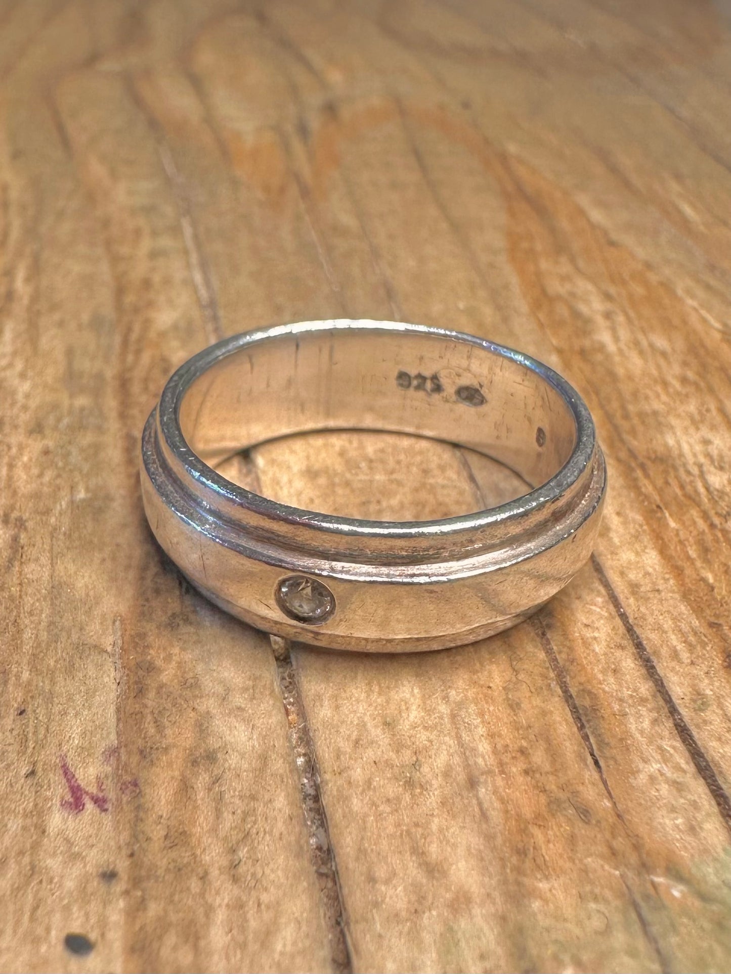 Vintage Cubic Zirconia Band 925 Sterling Silver Size P1/2 Ring