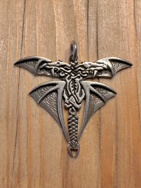 Vintage Tribal Double Dragon 925 Sterling Silver Pendant