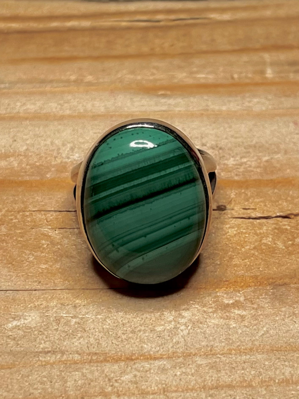 Oval Malachite 925 Sterling Silver Size K Ring