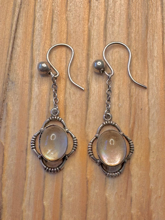 Vintage Rainbow Stone Dangle 925 Sterling Silver Earrings