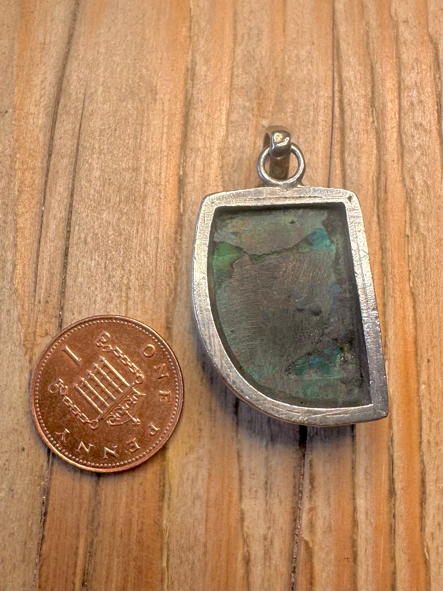 Vintage Chrysocolla Blue 925 Sterling Silver Pendant