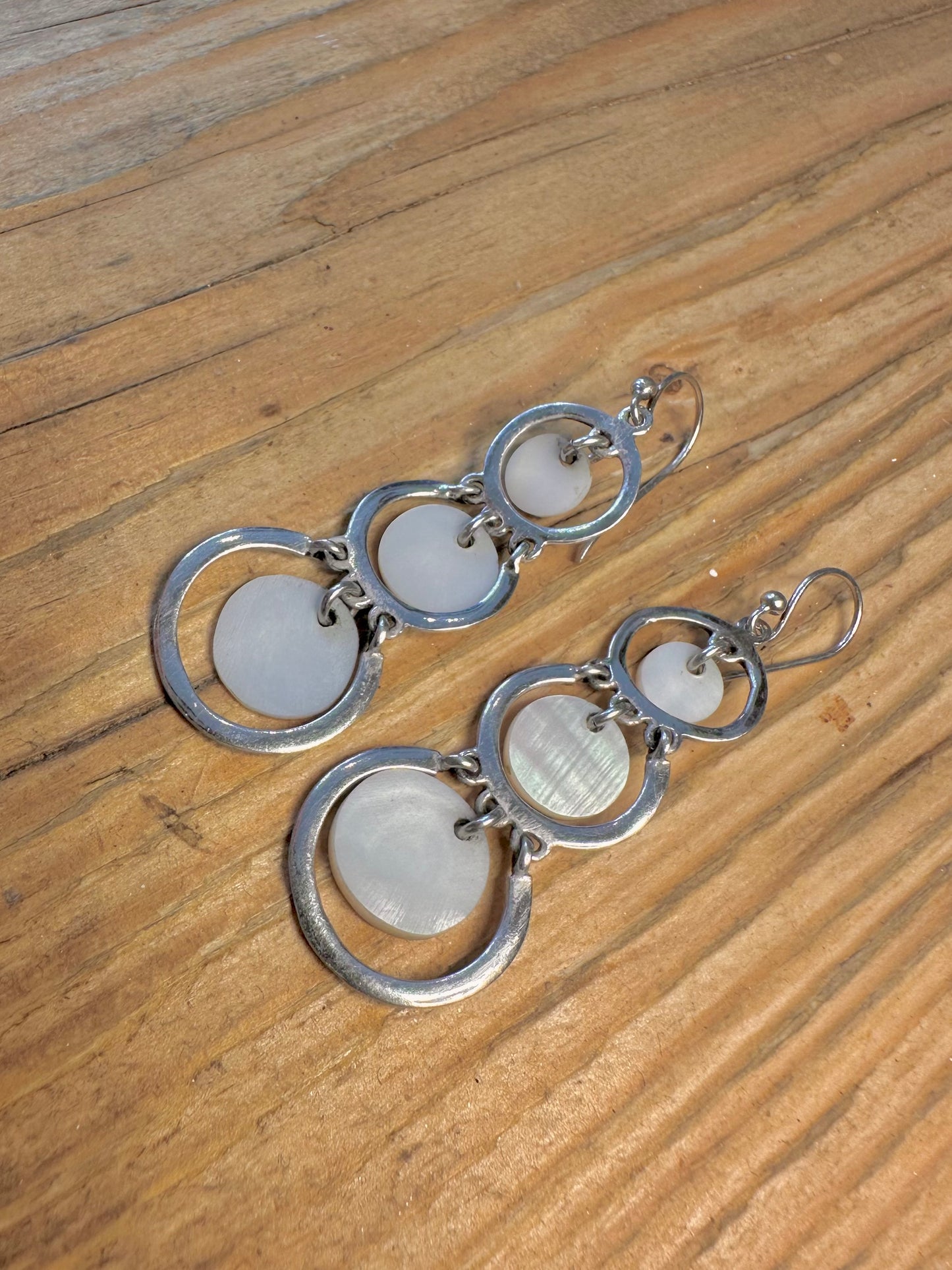 Modernist Mother of Pearl Dangle 925 Sterling Silver Earrings