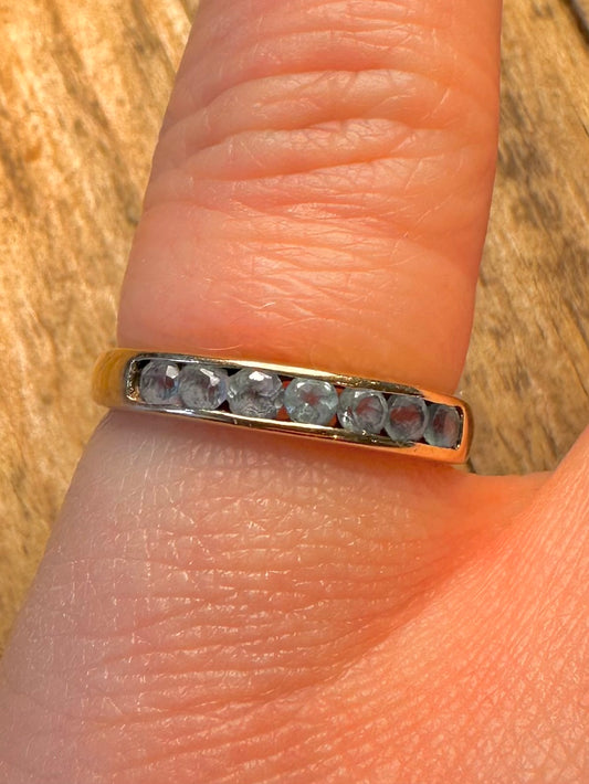 9ct Gold Blue Stone Half Eternity Size M Ring