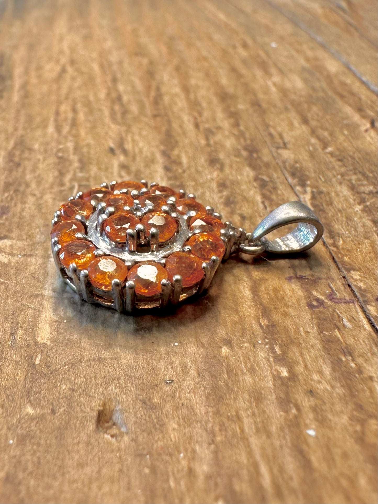 Orange Stone Cluster 925 Sterling Silver Pendant