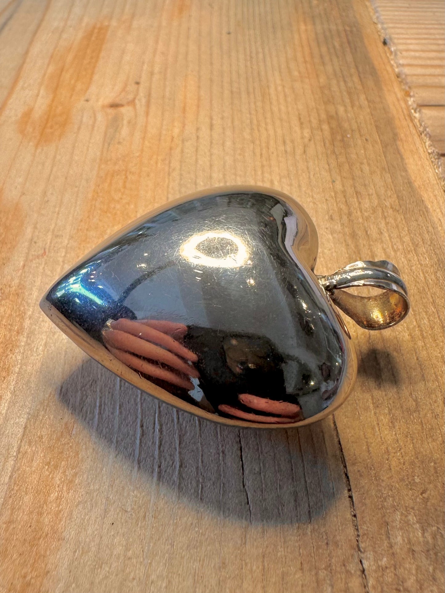 Vintage Large Puff Heart 925 Silver Pendant