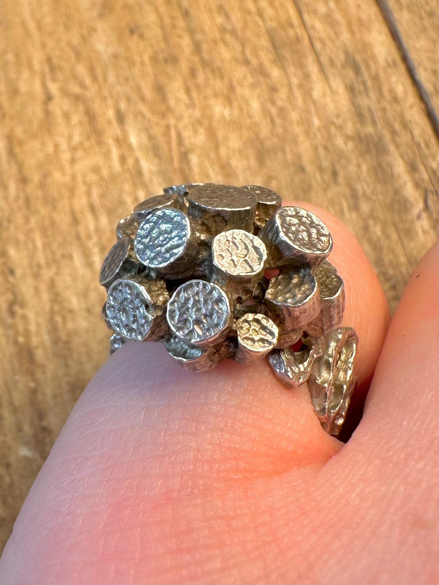 Brutalist 1975 Textured Organic Circular 925 Sterling Silver Size M Ring