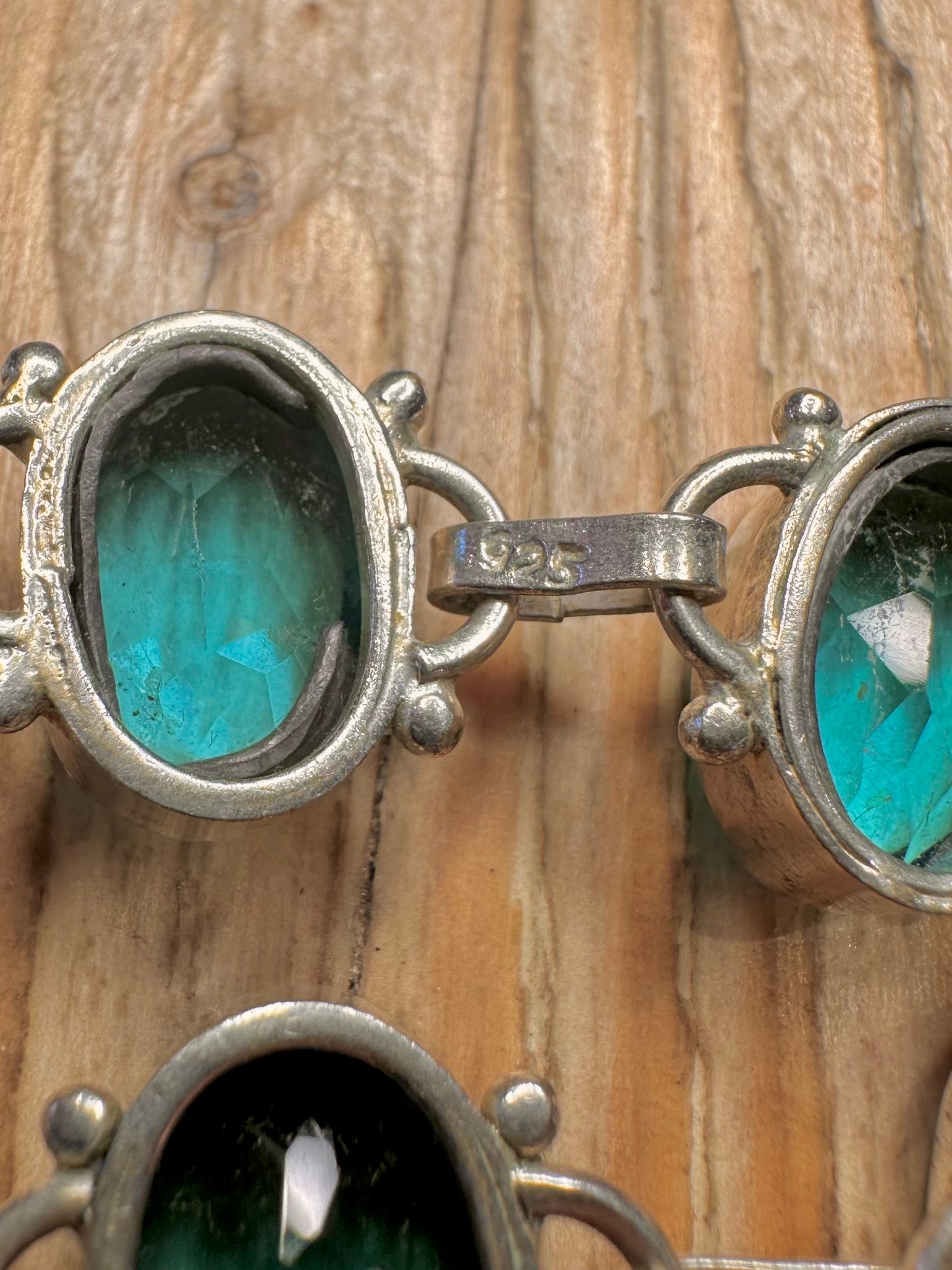 Vintage Blue Topaz Oval Link 925 Sterling Silver 7 to 7.5 inch Bracelet