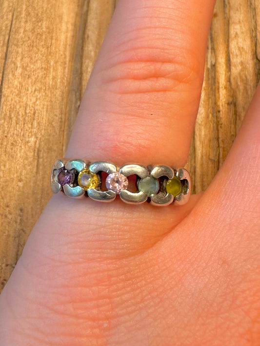 Multi Gemstone 925 Sterling Silver Size O Ring