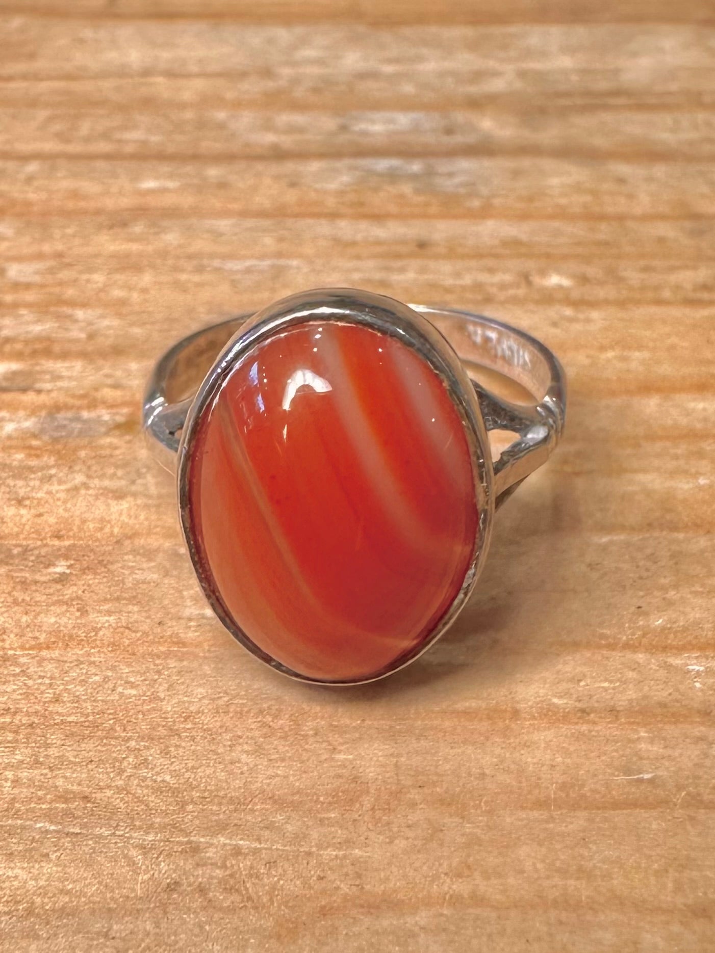 Vintage Banded Agate Oval 925 Sterling Silver Size L Ring