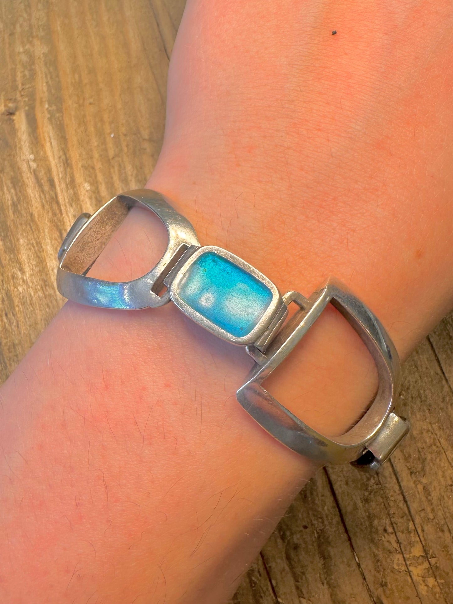 Abstract Modernist Multi Coloured 925 Sterling Silver 7.5 inch Bracelet