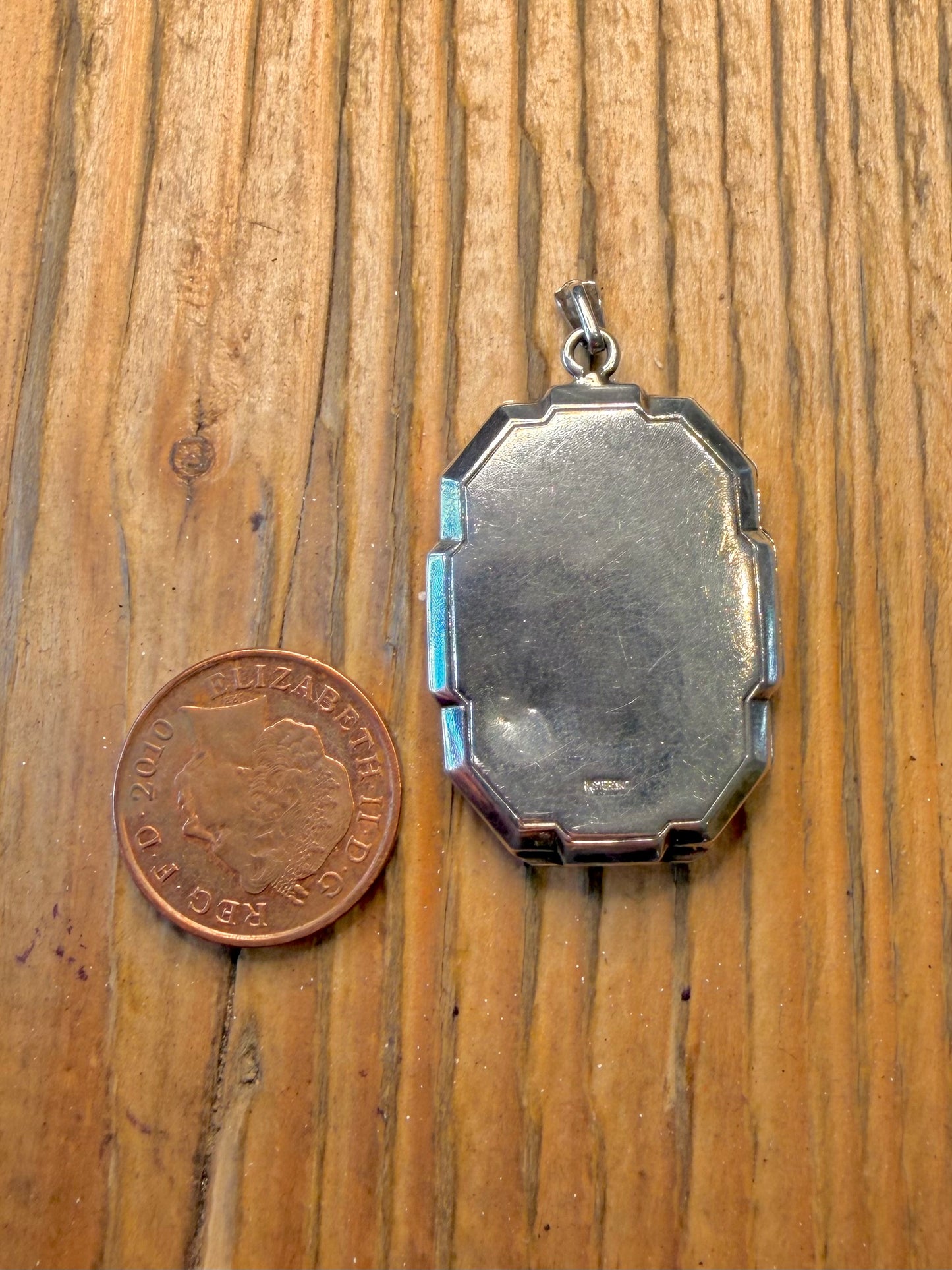 Rectangle Octagon Floral Engraved Locket 925 Sterling Silver Pendant