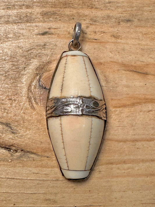 Vintage Bone Tribal Boho 925 Silver Pendant