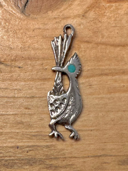 Vintage Roadrunner Turquoise 925 Silver Pendant