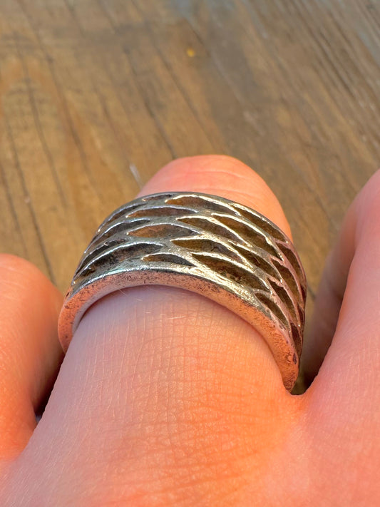 Abstract Chunky Hammered 925 Sterling Silver Size T Ring