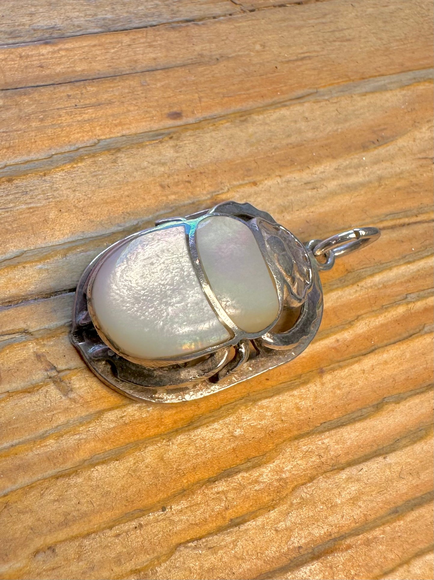Mother of Pearl Scarab 925 Sterling Silver Pendant