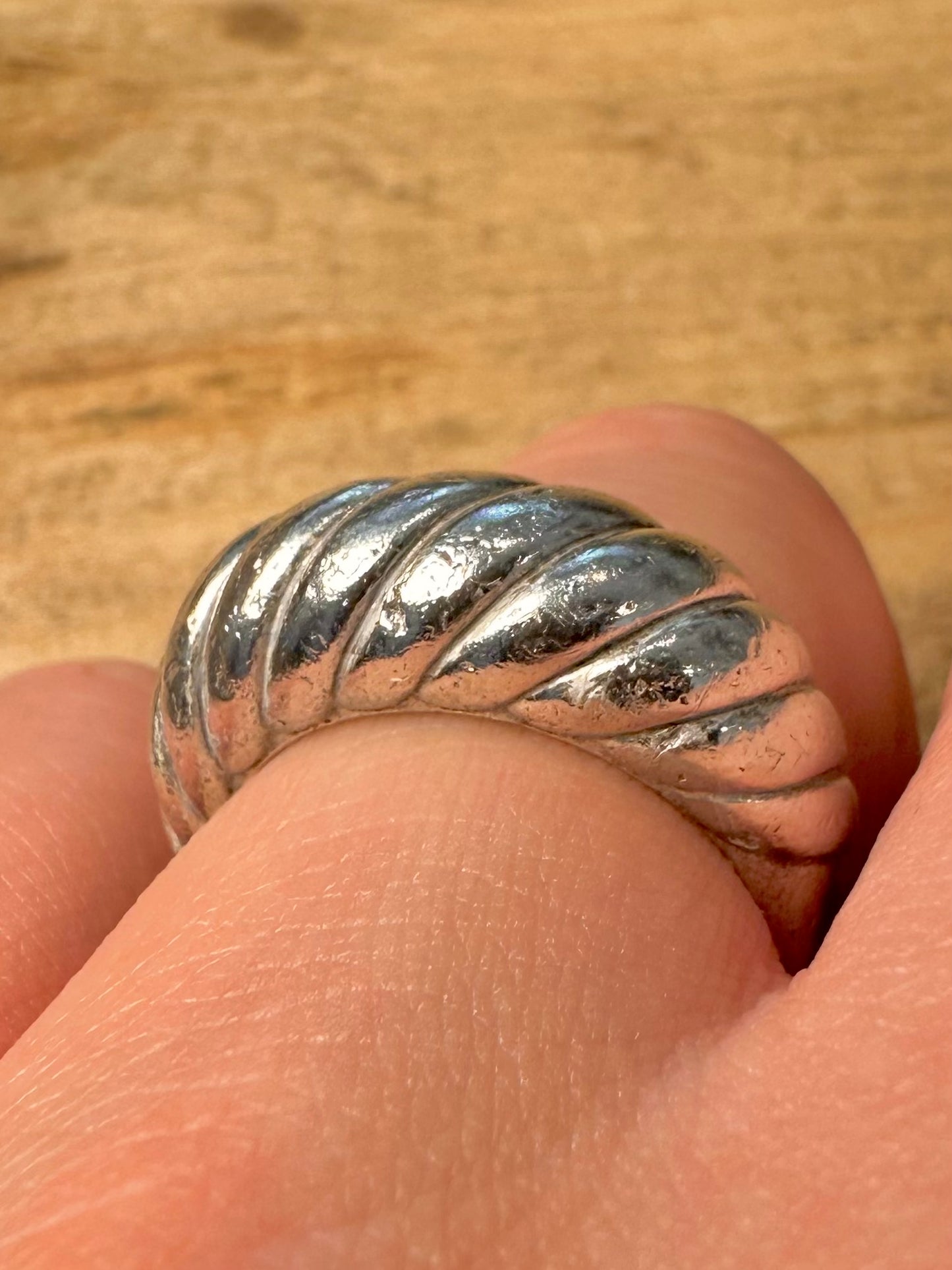 Modernist Heavy Twisted Style 925 Silver Size O1/2 Ring
